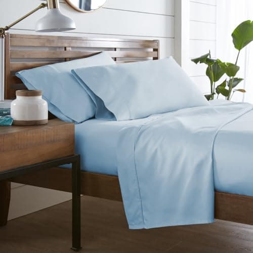 Luxury 400 Thread Count Queen Size Sateen Cotton Sheet Set - Sky Blue