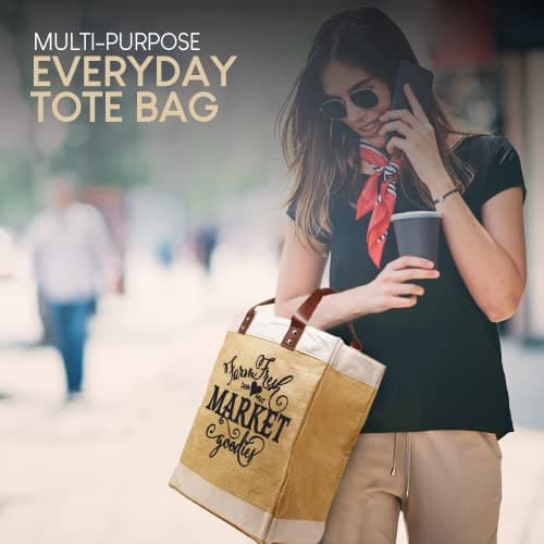 French Market Jute Tote Bag - Reusable Grocery Organizer