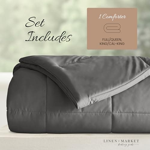 Gray Linen Queen Comforter - Soft and Lightweight with Down Alternative - Fits Queen and Full Size Beds