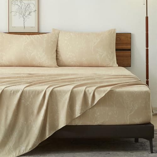 HYPREST Leaf Floral Deep Pocket Bed Sheets, 1800 Thread Count, Oeko-Tex Certified