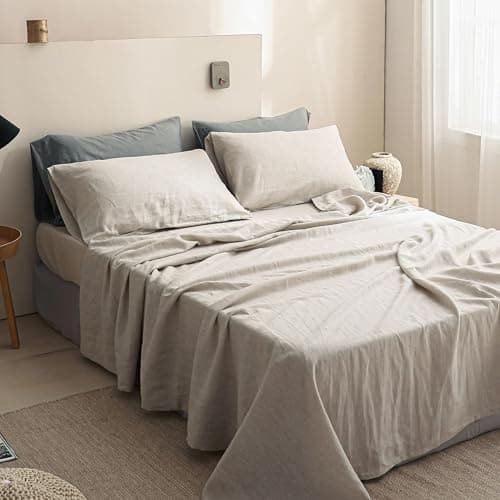 Simple&Opulence 100% Natural Linen Twin Sheets Set, 3 Pcs Breathable & Durable