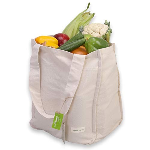 Reusable Organic Cotton Tote Bag with Bottle Sleeve| Grocery Shopping Shoulder Bag| Foldable & Washable