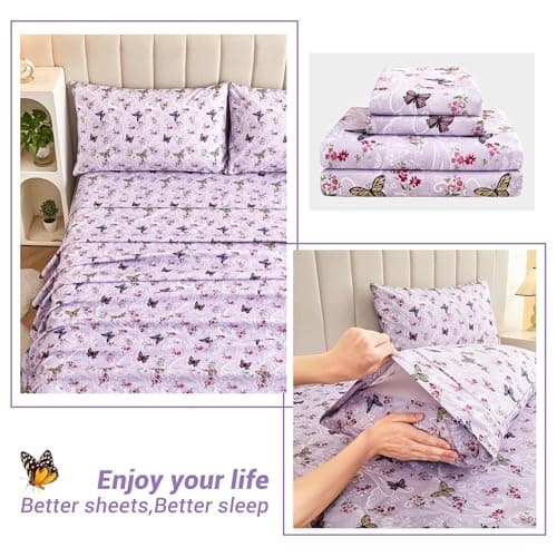 Purple Paisley Butterfly Floral Bed Sheets Set