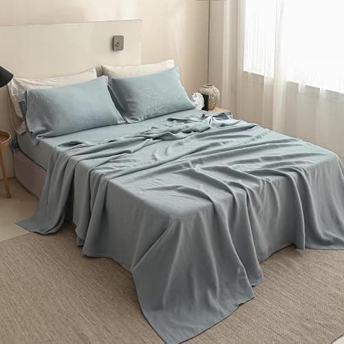 Simple&Opulence 100% Natural Linen Twin Sheets Set, 3 Pcs Breathable & Durable