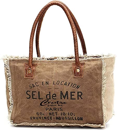 CLA Bags Sel De Mer Upcycled Canvas & Cowhide Tote Bag