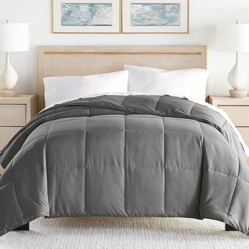 Gray Linen Queen Comforter - Soft and Lightweight with Down Alternative - Fits Queen and Full Size Beds