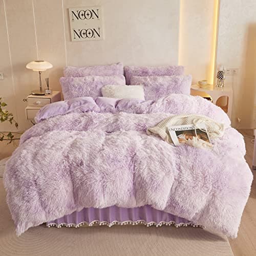 Fluffy White Duvet Cover Set for Twin Bed, 2 Pieces (1 Faux Fur Duvet Cover + 1 Plush Pillow Cases)