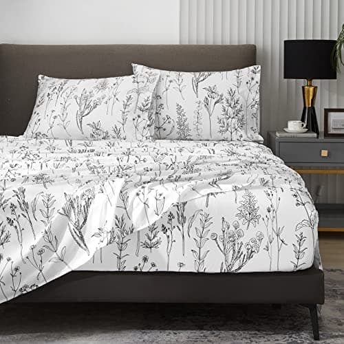 HYPREST Leaf Floral Deep Pocket Bed Sheets, 1800 Thread Count, Oeko-Tex Certified