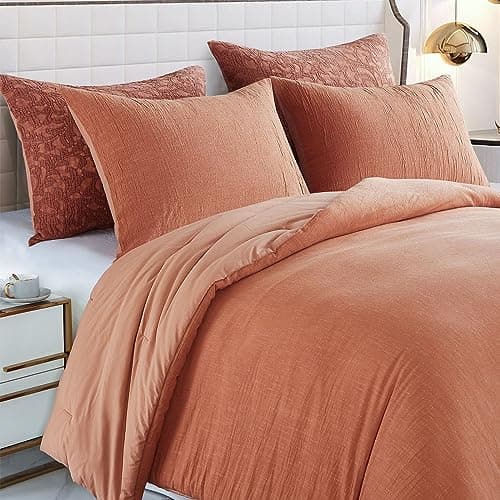 Burnt Orange Cotton Linen Queen Comforter Set