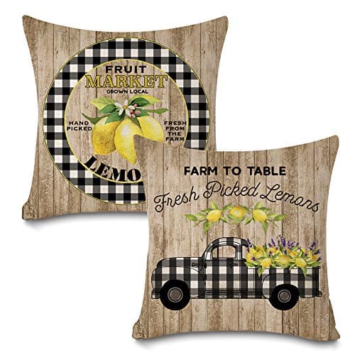 Fresh Lemon Buffalo Check Farmhouse Pillow Covers - Set of 2