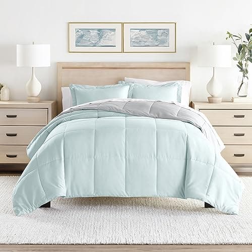 Reversible Queen Comforter Set - Soft and Lightweight Down Alternative - Includes Comforter and 2 Pillow Shams