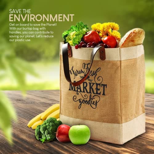French Market Jute Tote Bag - Reusable Grocery Organizer