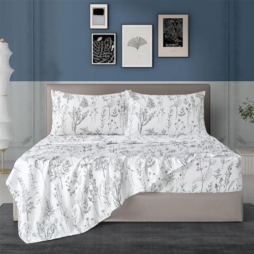 Printed Full Sheet Set with Deep Pocket in Microfiber - 4 Piece Soft and Breathable