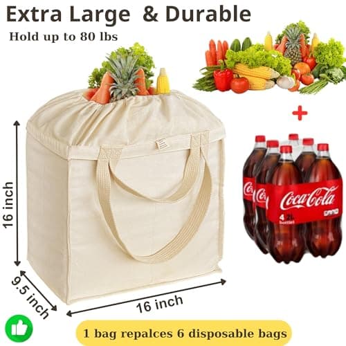Canvas Tote Bag XL Set - Heavy Duty, Foldable, Washable