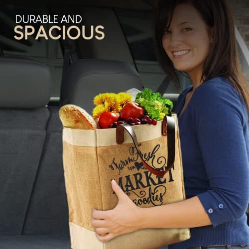 French Market Jute Tote Bag - Reusable Grocery Organizer