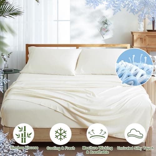 PHF Cooling Bamboo Rayon Sheets Set Twin, Silk Soft & Breathable