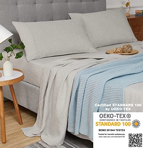 Full Size Linen Bedding Set - 100% French Natural Linen with Stone Washed Finish