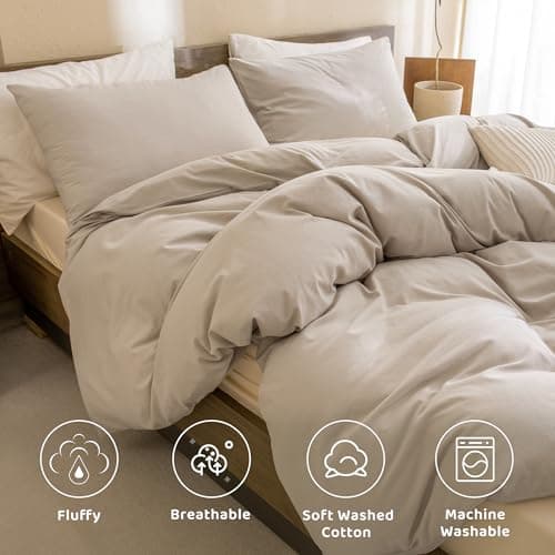 Cotton Comforter Set Queen, Linen Like Textured Bedding for Queen Size Bed 3 Pieces