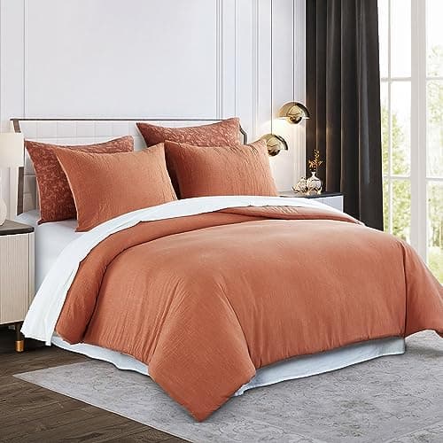 Burnt Orange Cotton Linen Queen Comforter Set