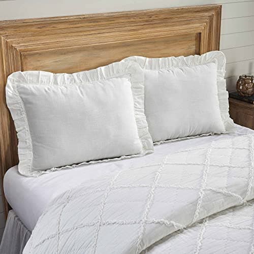 Kathryn Ruffled Standard Pillow Sham, Soft White Linen-Look Textured Fabric