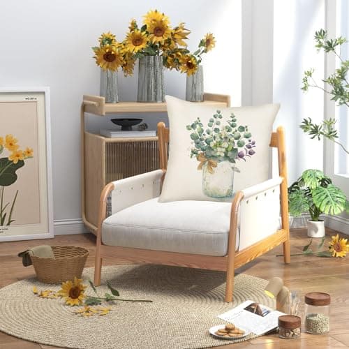 Set of 2 Eucalyptus Pillow Covers 22x22 Inch - Farmhouse Decorations