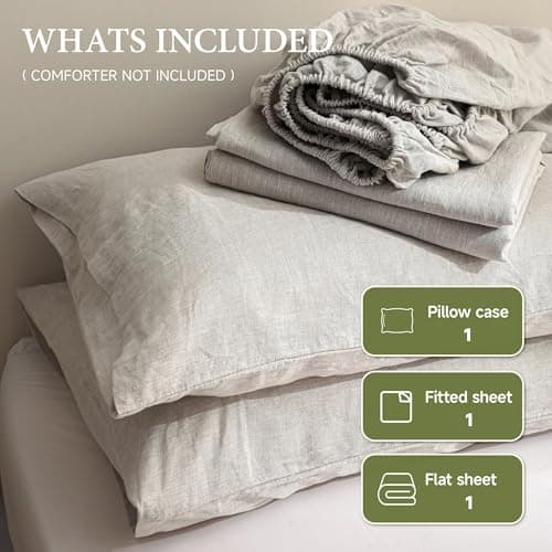 Simple&Opulence 100% Natural Linen Twin Sheets Set, 3 Pcs Breathable & Durable
