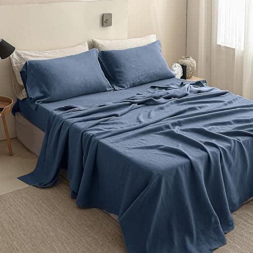 Simple&Opulence 100% Natural Linen Twin Sheets Set, 3 Pcs Breathable & Durable