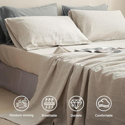 Simple&Opulence 100% Natural Linen Twin Sheets Set, 3 Pcs Breathable & Durable