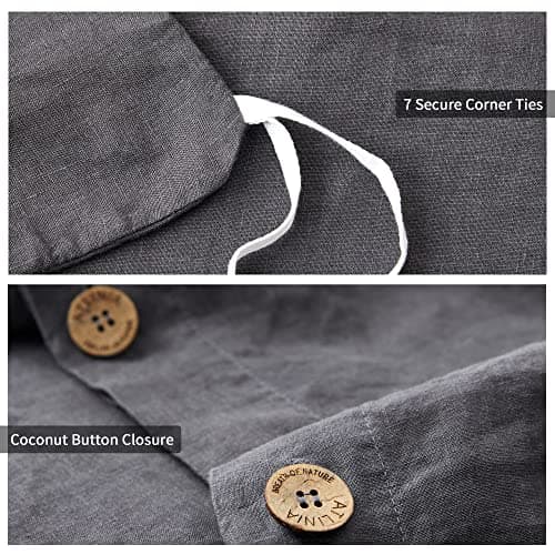 French Flax Linen Duvet Cover Set - Farmhouse Comforter Set (1 Duvet Cover and 2 Pillow Shams) Queen Size Dark Grey