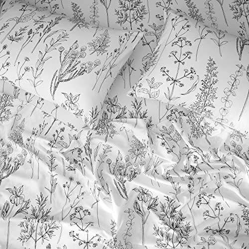 HYPREST Leaf Floral Deep Pocket Bed Sheets, 1800 Thread Count, Oeko-Tex Certified