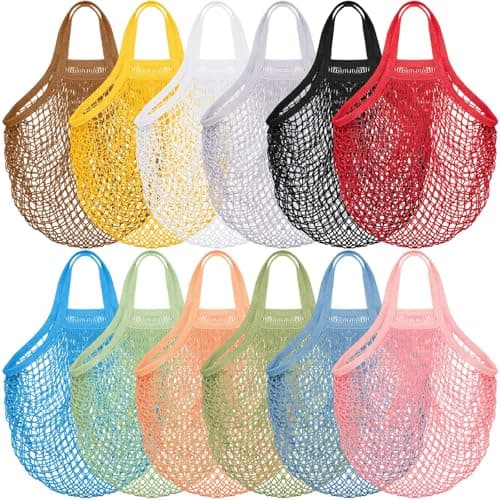 Shappy 12 Pack Large Reusable Mesh Groceries Bag Cotton Tote