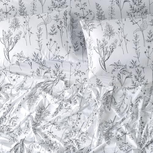 Printed Full Sheet Set with Deep Pocket in Microfiber - 4 Piece Soft and Breathable