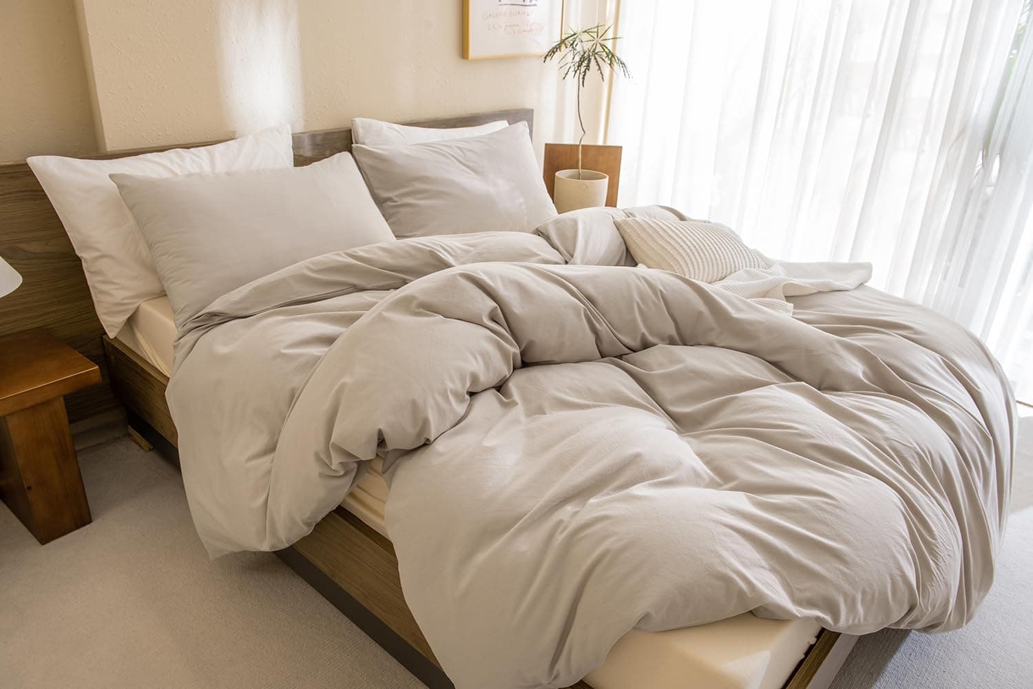 Minimalist Comforter Set with Cotton Linen Texture - Queen Size (90x90 Inch)