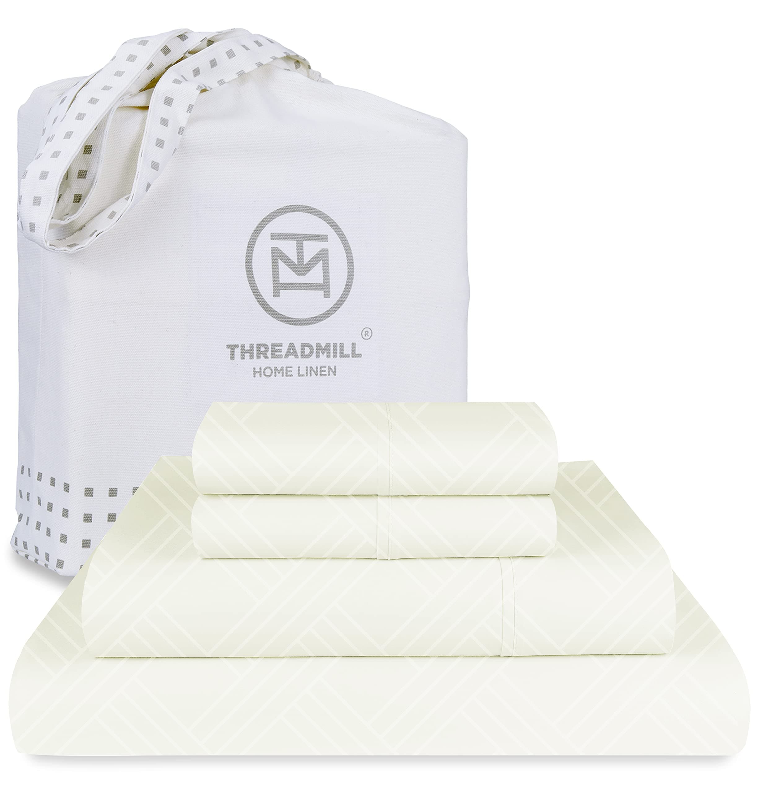 Luxury 100% Cotton Celine Ivory Damask Sheets - 800 Thread Count, 4 Pc Striped Set