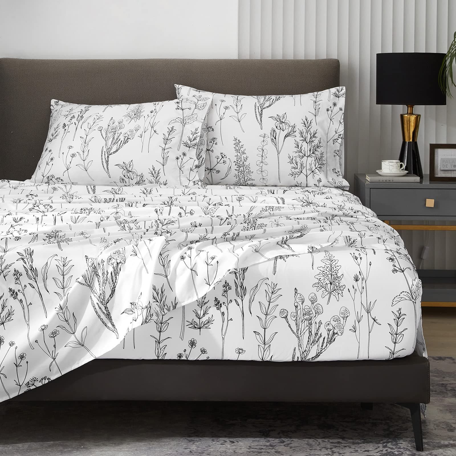 HYPREST Leaf Floral Deep Pocket Bed Sheets, 1800 Thread Count, Oeko-Tex Certified