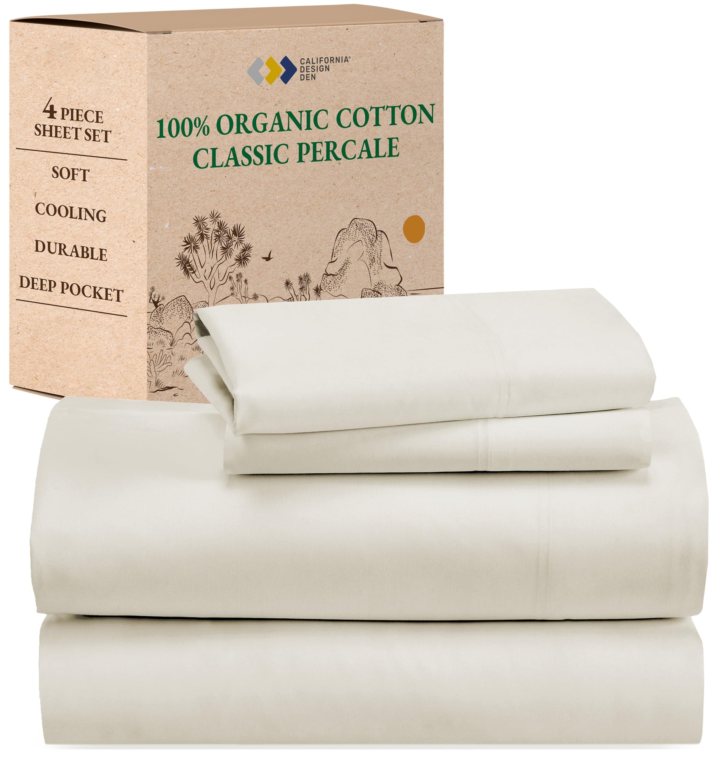 California Design Den 100% Organic Cotton Deep Pocket Sheets - Ivory