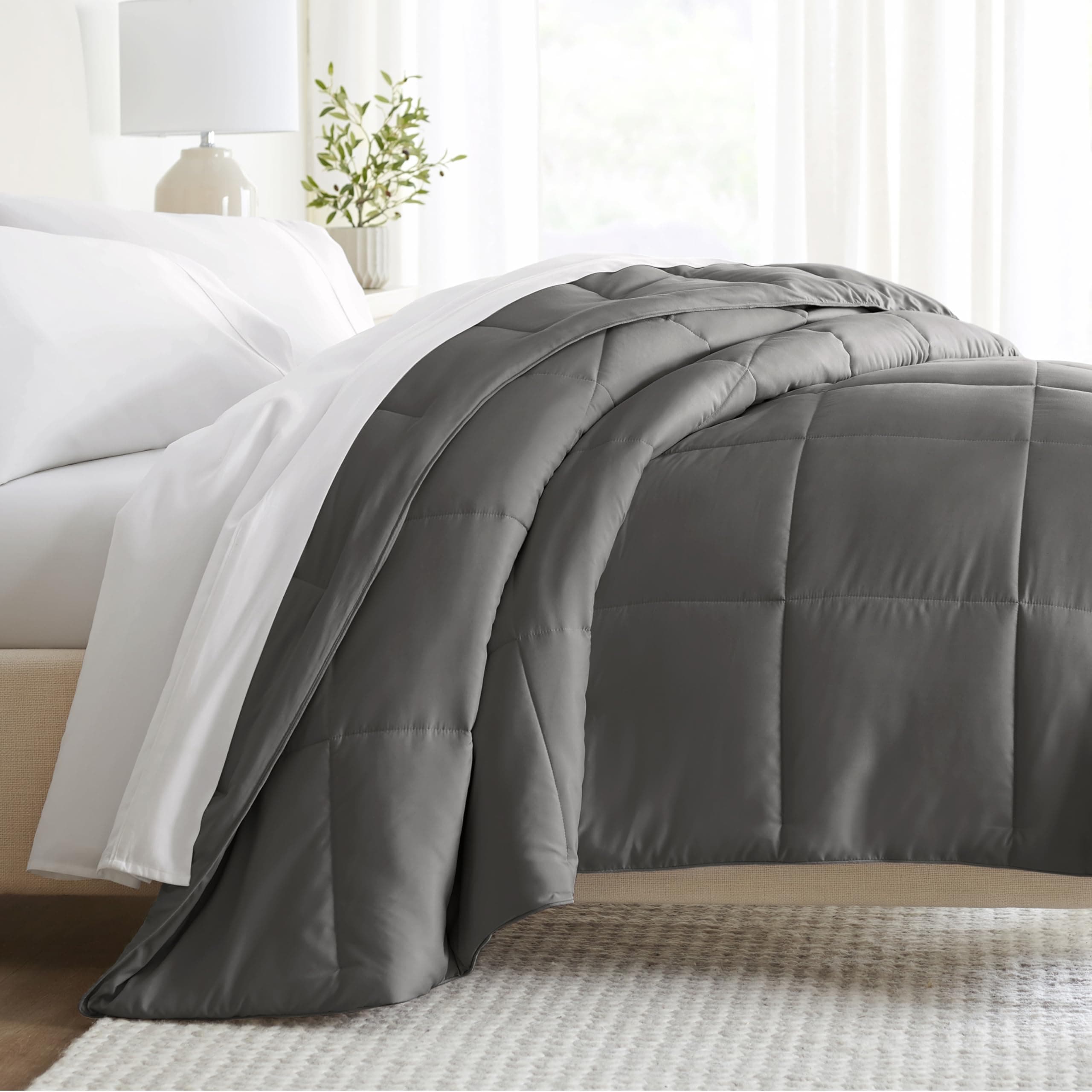 Gray Linen Queen Comforter - Soft and Lightweight with Down Alternative - Fits Queen and Full Size Beds