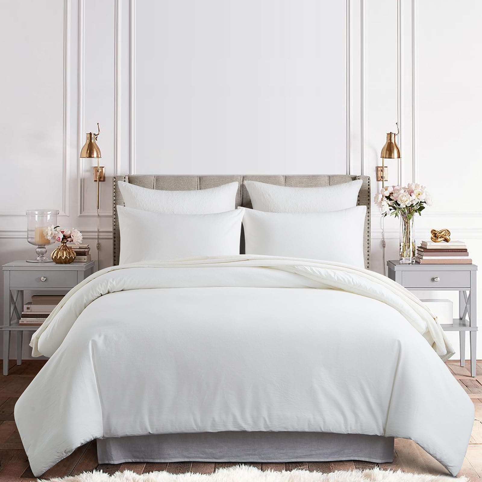 Queen Size White Cotton Comforter Set 3 Pieces